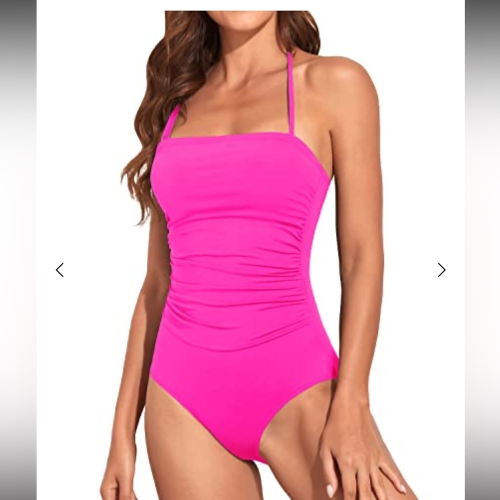 NWT Halter One Piece Swimsuits Strapless Bathing Suits For Women-Neon Pink